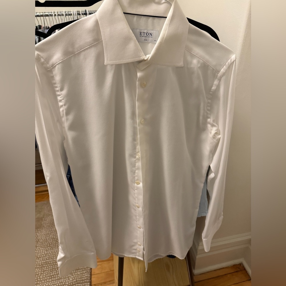 Eton Off-White Textured Spread Collar Dress Shirt